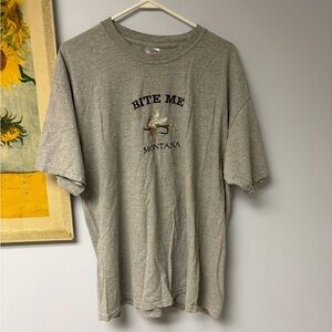 Gray bite me fly fishing Graphic T-Shirt embroidered